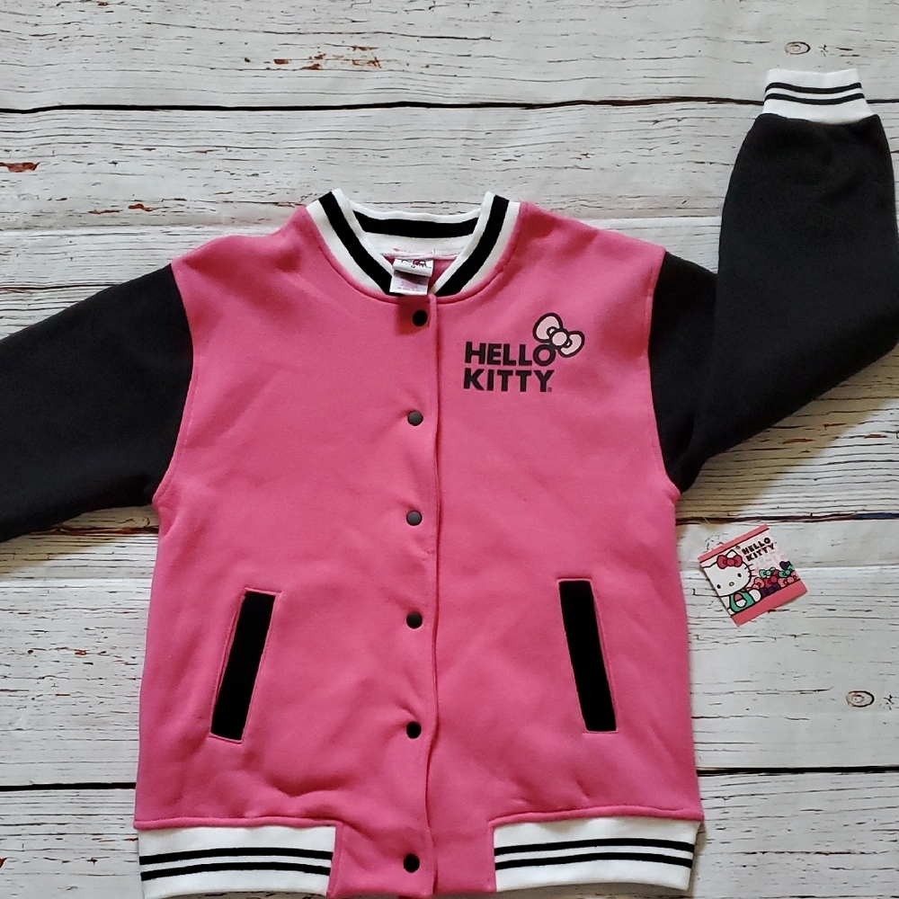🆕️ Hello Kitty Girls Pink and Black Kids Varsity Jacket 🖤💗